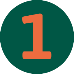 Kreis mit grünem Hintergrund und der Zahl „1“ in orange.