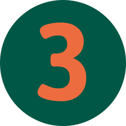 Kreis mit grünem Hintergrund und der Zahl „3“ in orange.